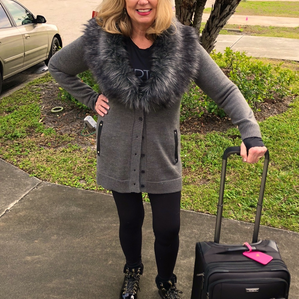 Michael Kors Long Cardigan w/ Detach Faux Fur, size L/XL